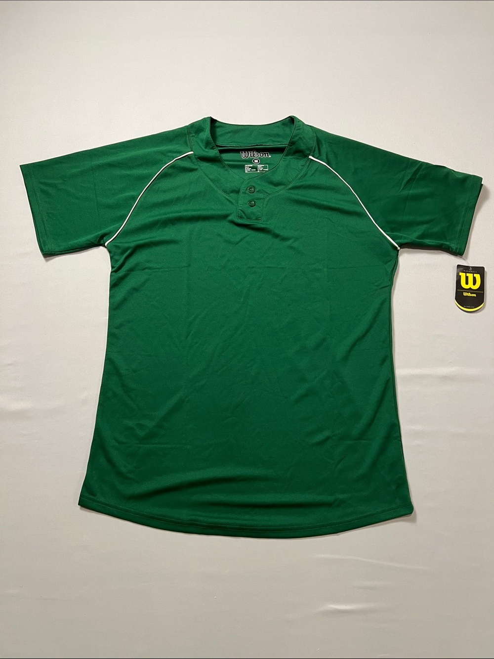 Wilson Green Short-Sleeve Henley Baseball Jersey with White Piping